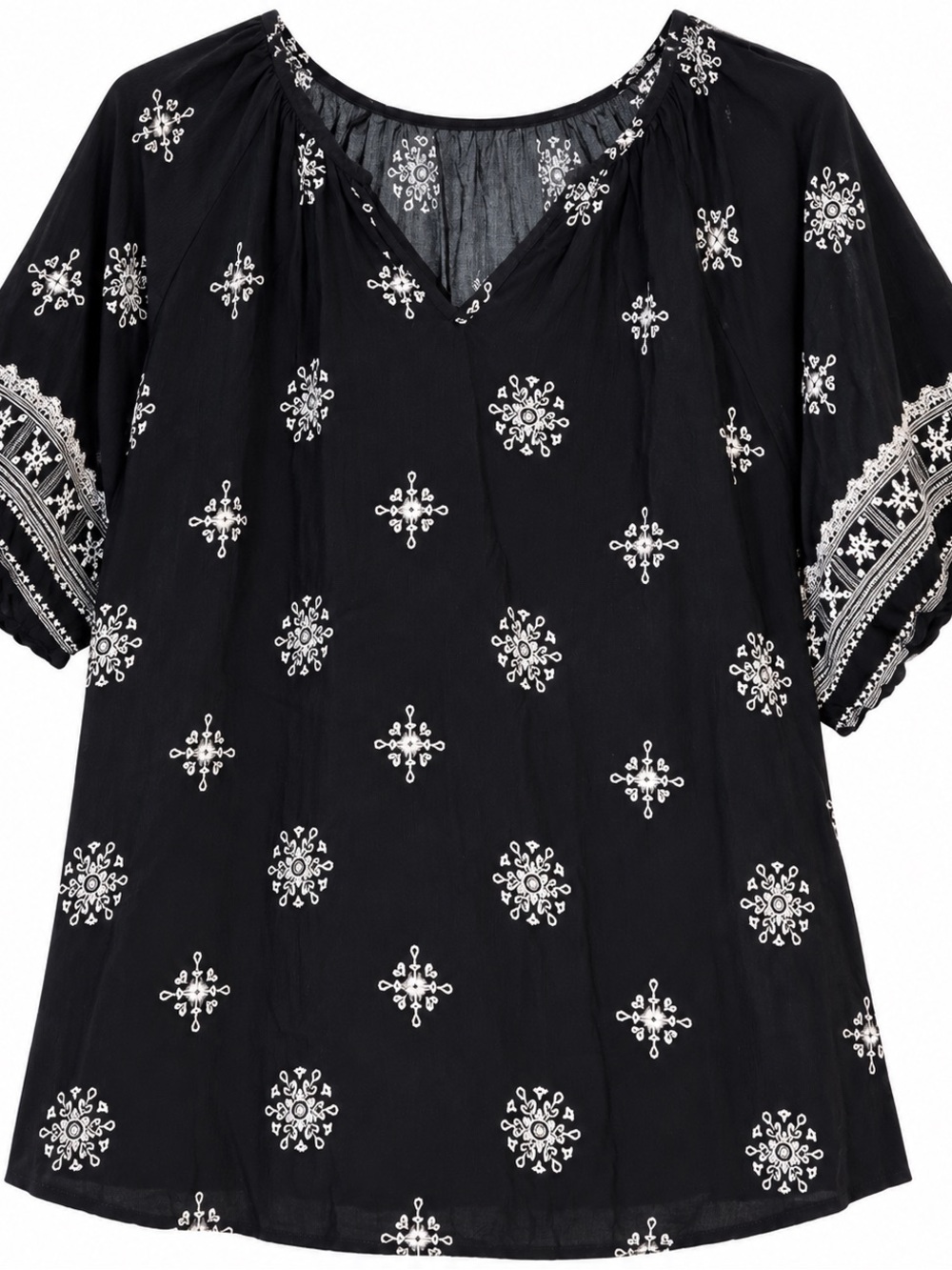 Black & White Boho Floral Print Blouse Size 3X